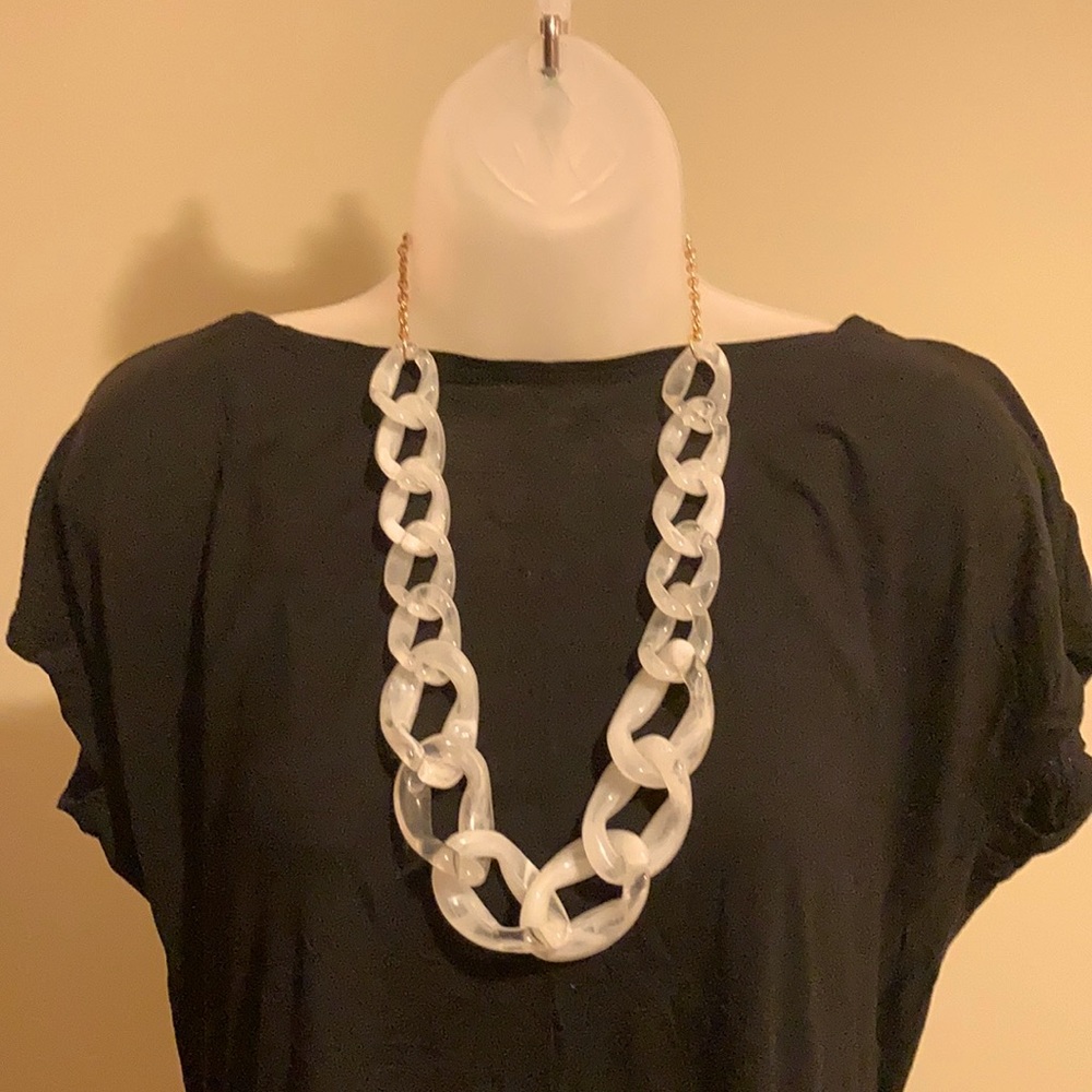 White/Clear Long Link Style necklace, 27”